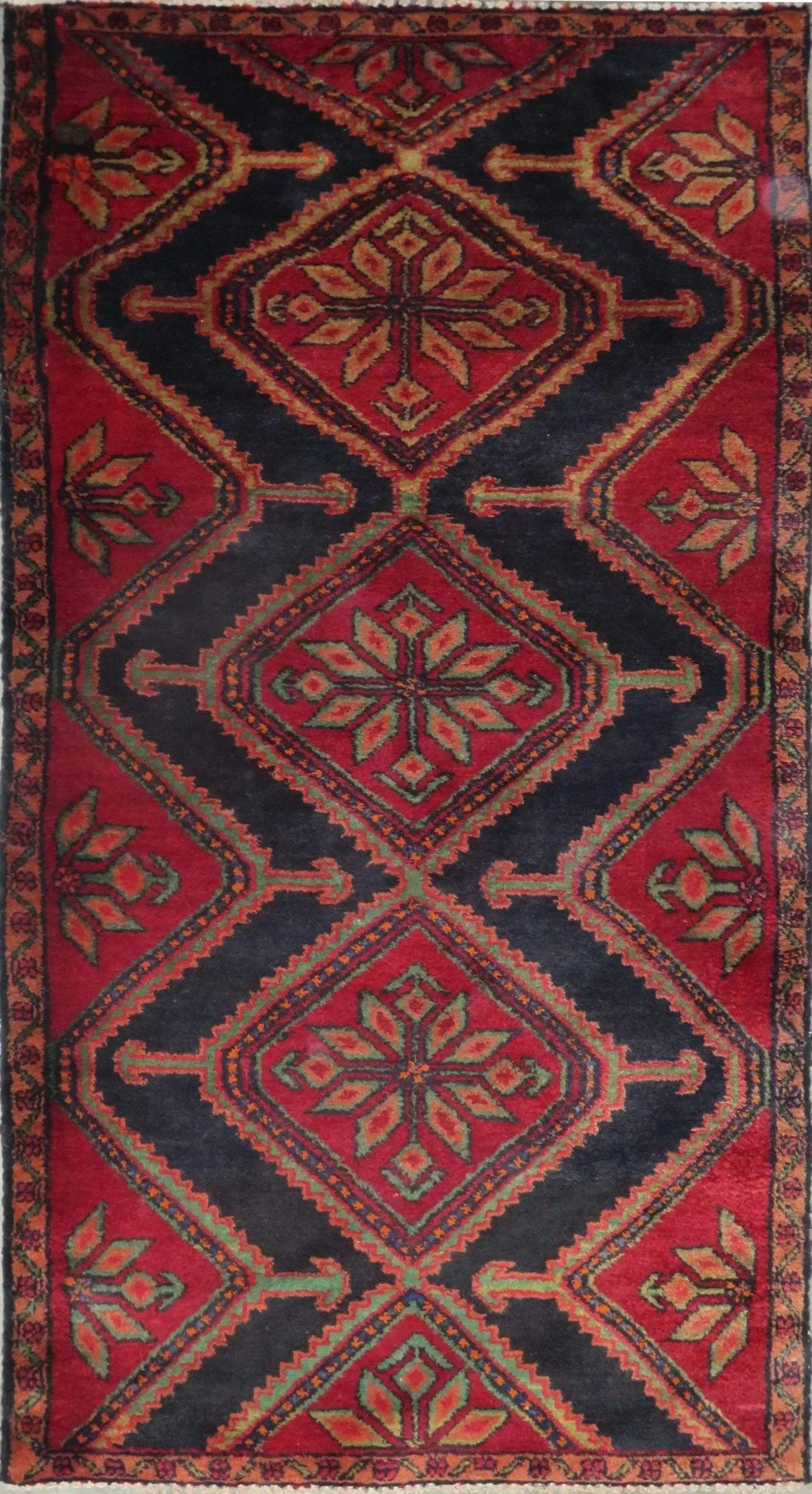 One Of The Kind Hand-Knotted Persian Wool Rug _ Luxurious Vintage Design, 6'2" x 3'2", Artisan Crafted